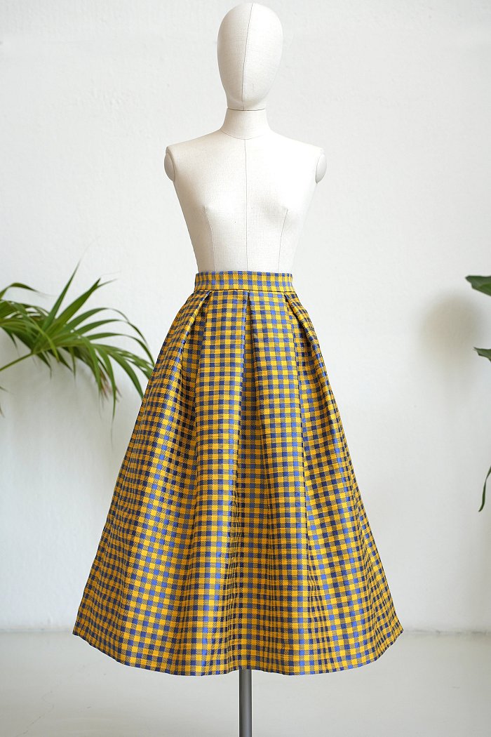 Blue Yellow Vichy Skirt - 69 cm Waistline / 27.16 " Inches