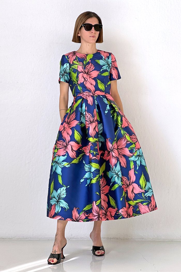 Großes Blumenkleid Blau - 46